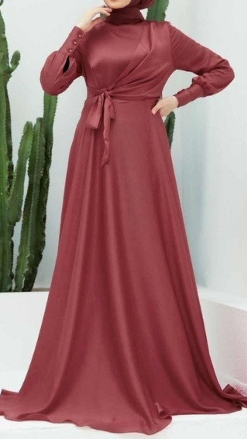 Satin Side-Tie Gown (Rouge)