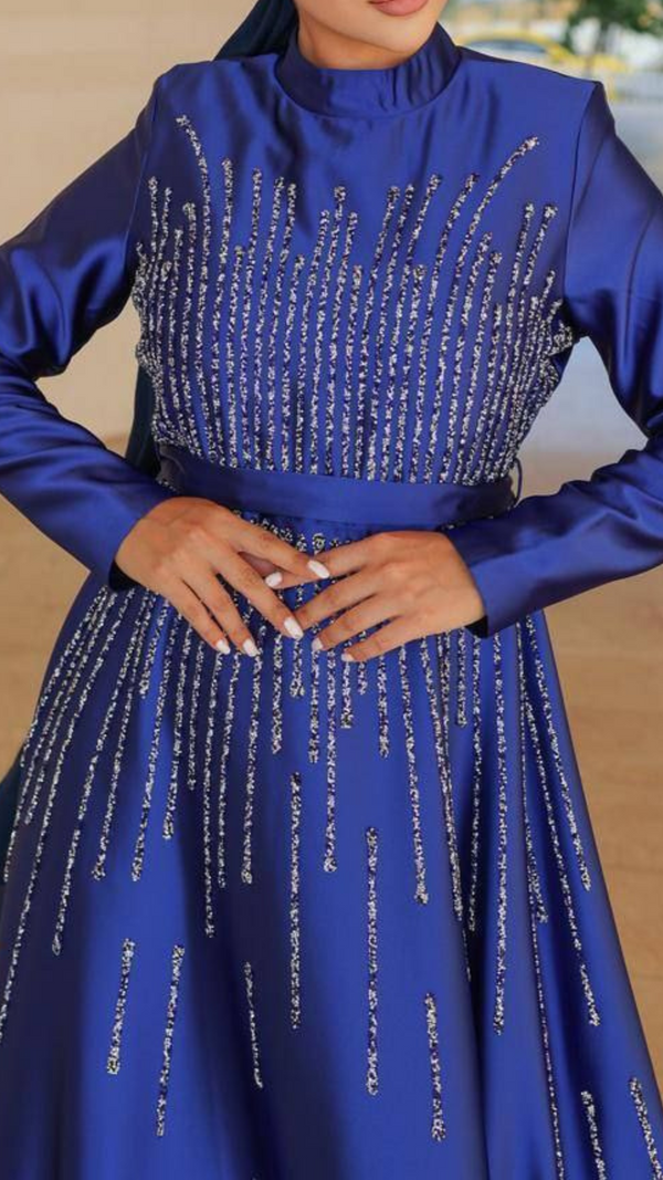 Elegant Satin Party Gown (Midnight Blue)