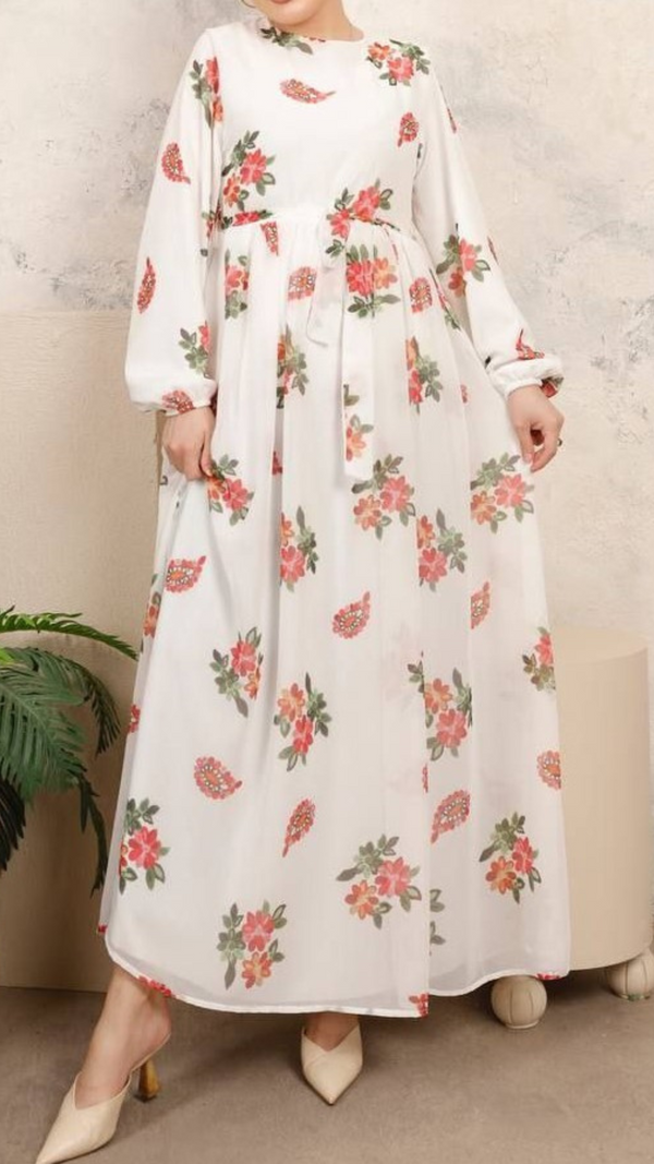 Printed Chiffon Maxi (White)