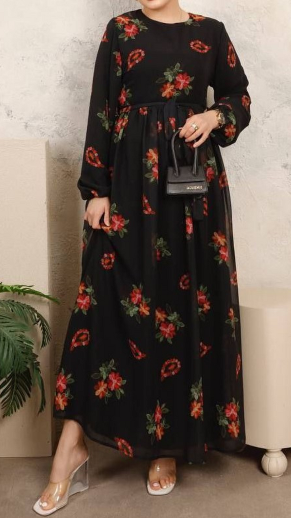 Printed Chiffon Maxi (Black)