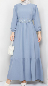 Dusky Blue Maxi with Beaded Belt