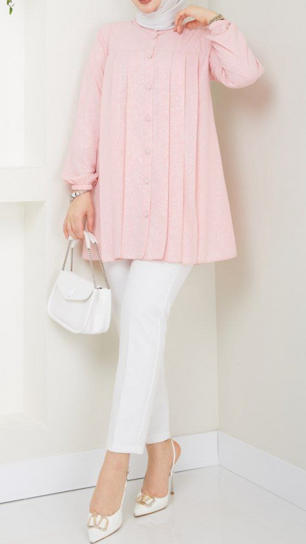 Embossed Pleated Tunic (Pink)