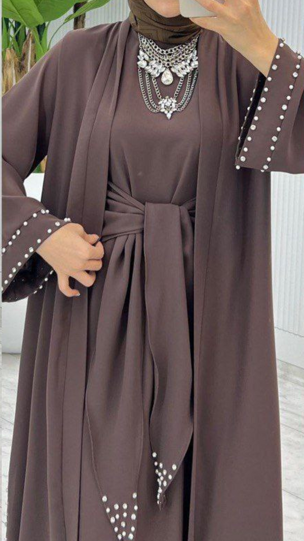 Pearl Tie Abaya Set (Mocha)
