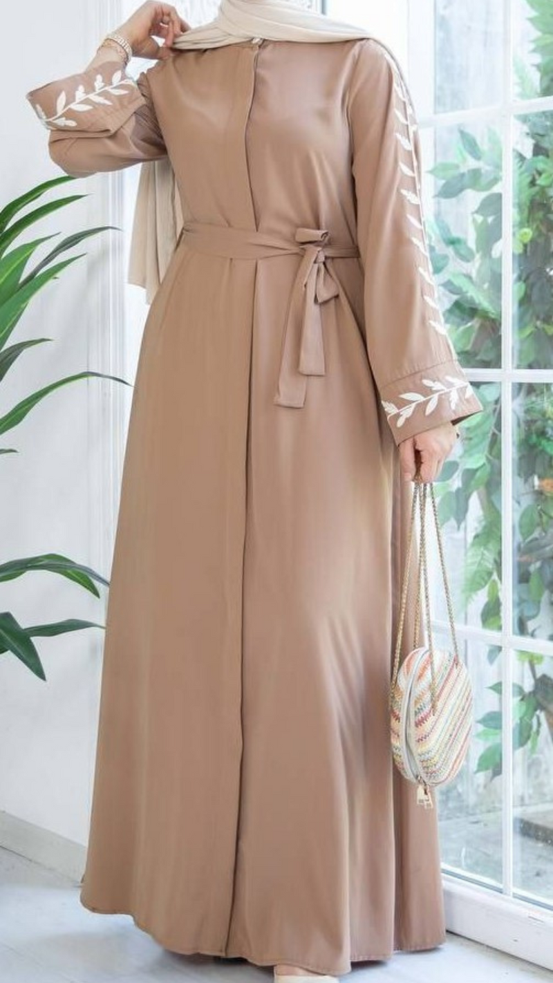 Tan Embroidery Maxi Abaya