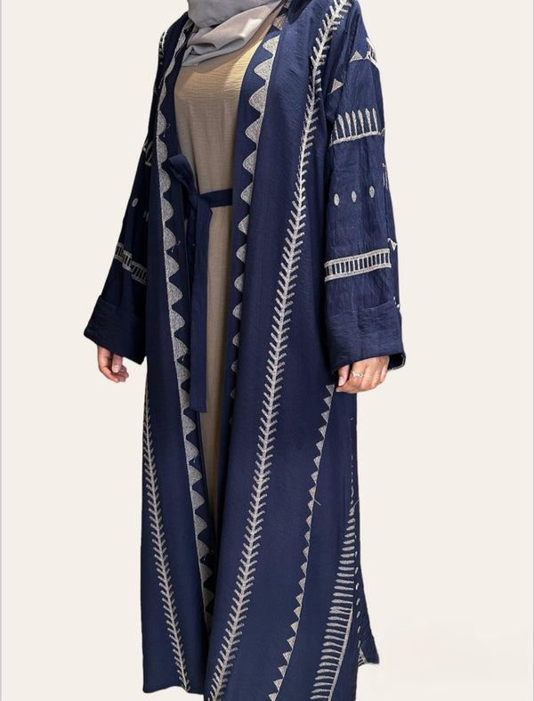 Embroidery Abaya Set - Midnight Blue