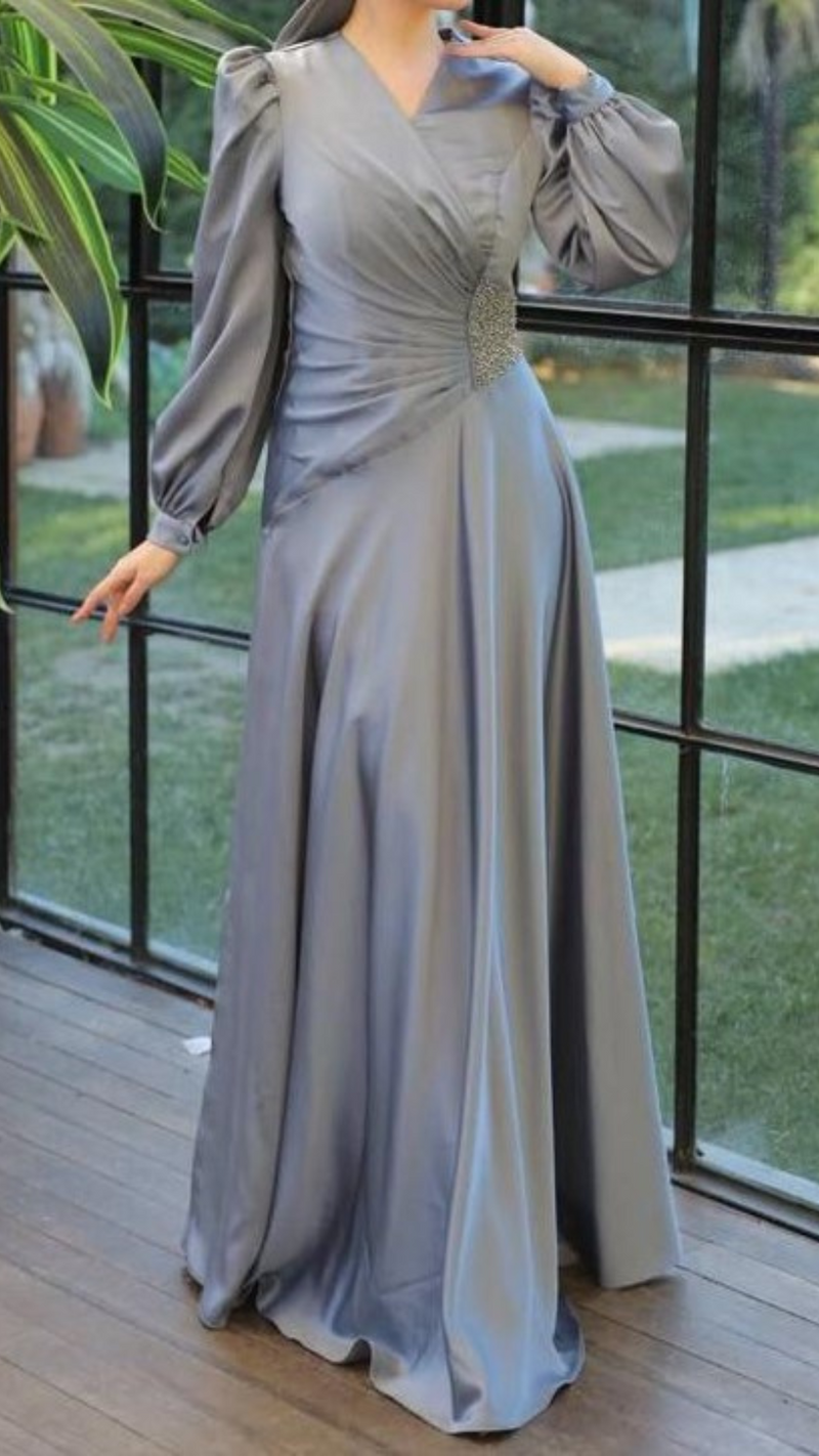 Satin Embellished Gown (Earl Grey)