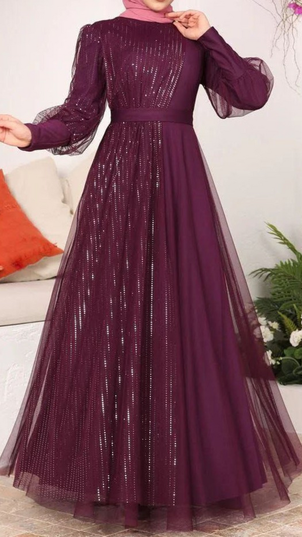 Burgundy Net Party Dress