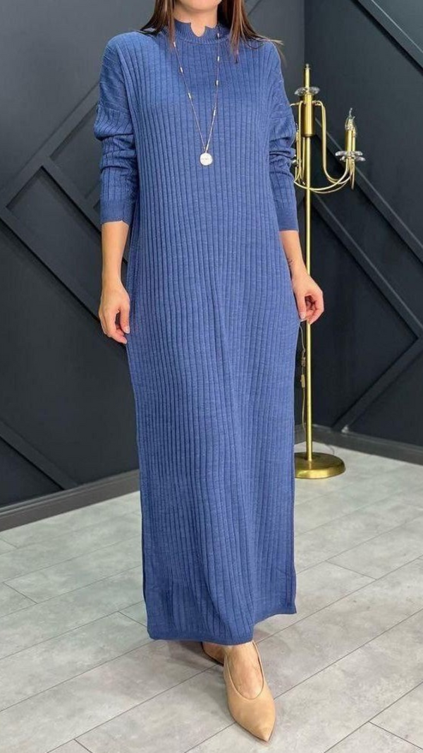 Long Knit Dress (Dusky Blue)