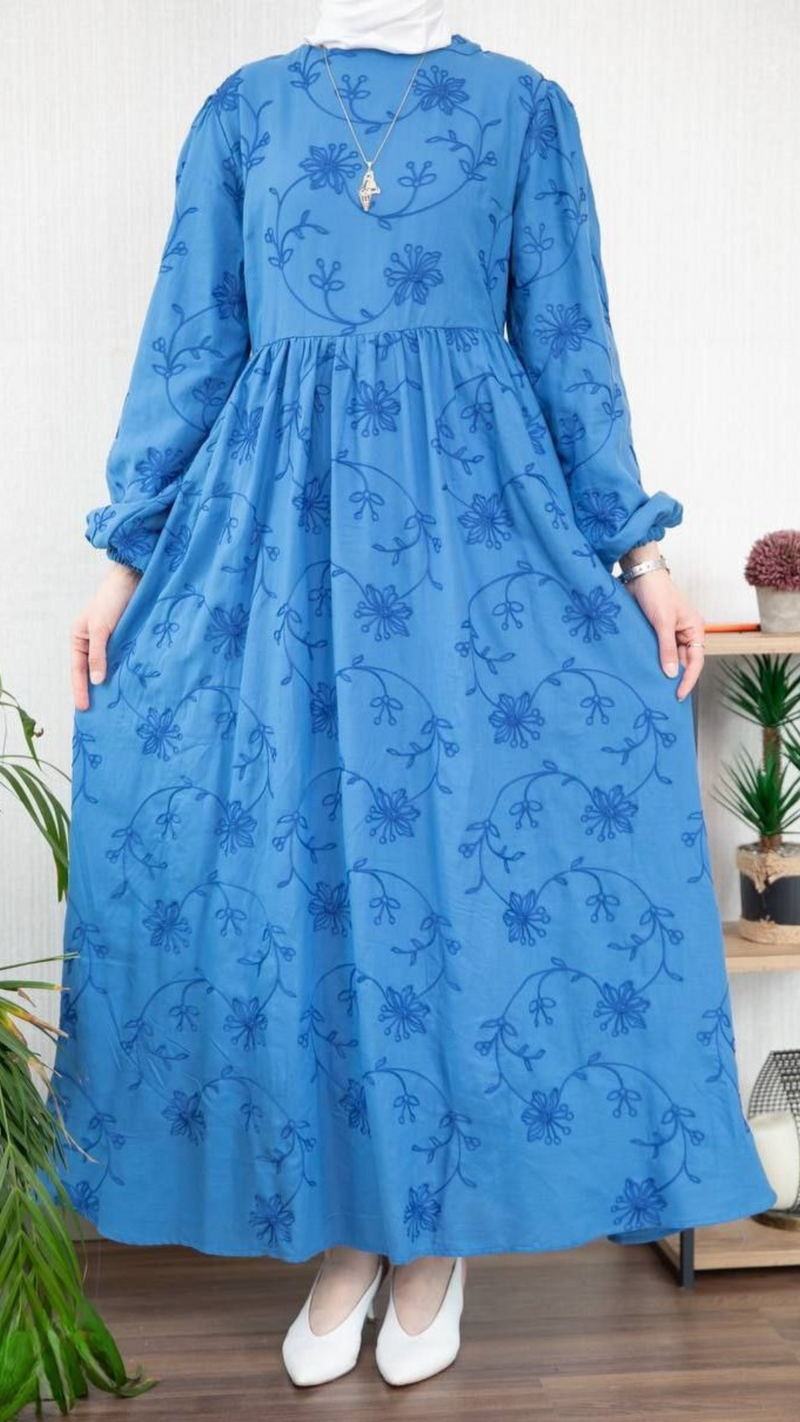 Cotton Embroidery Dress / Azure Blue