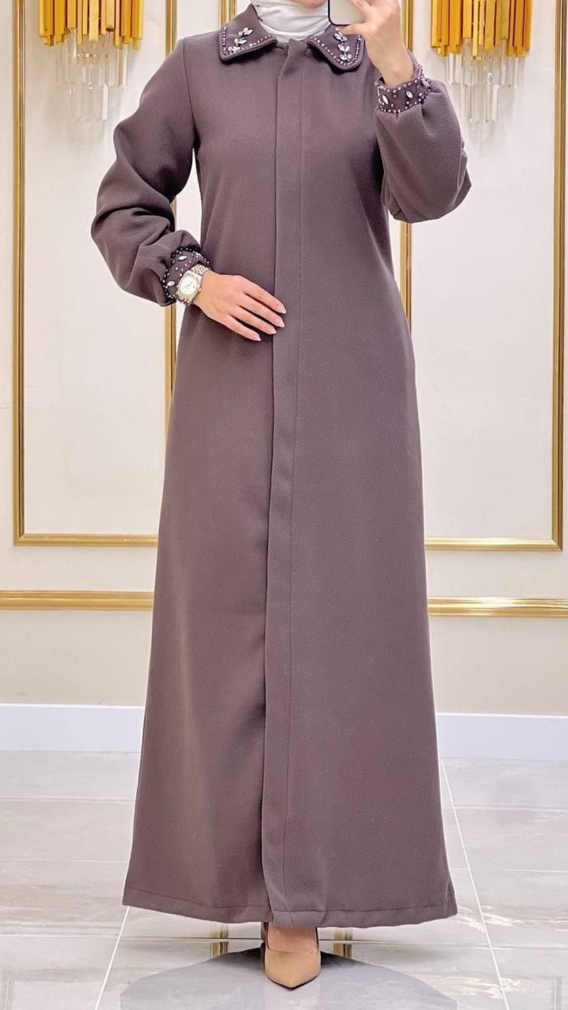 Fancy Zipper Abaya Coat /Mink