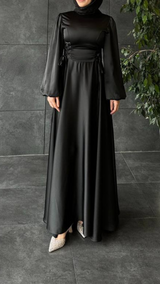Zahra Satin Corset Dress (Black)