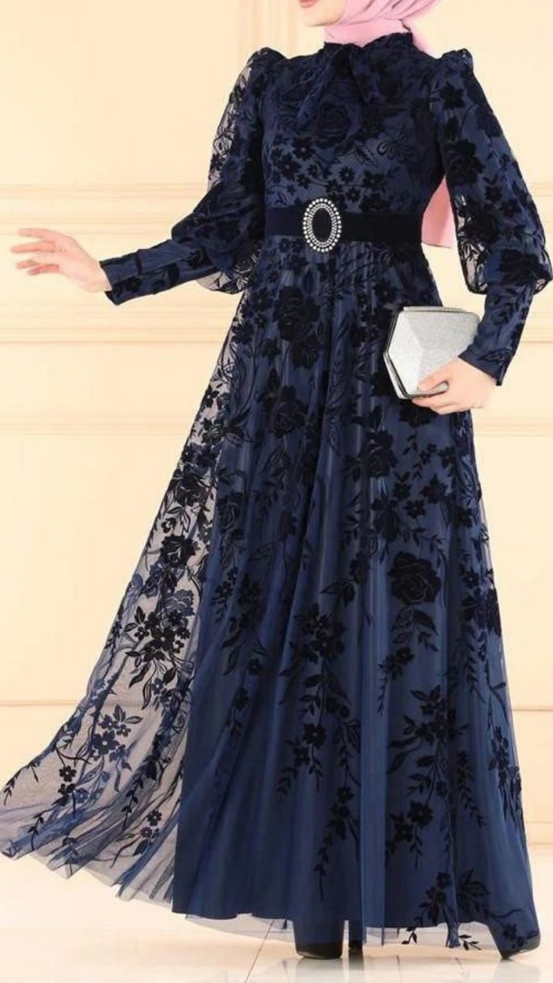 Midnight Blue Velvet Net Gown