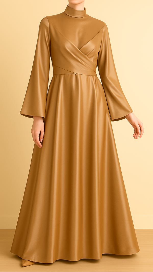 Trendy Satin Tie Gown (Caramel)