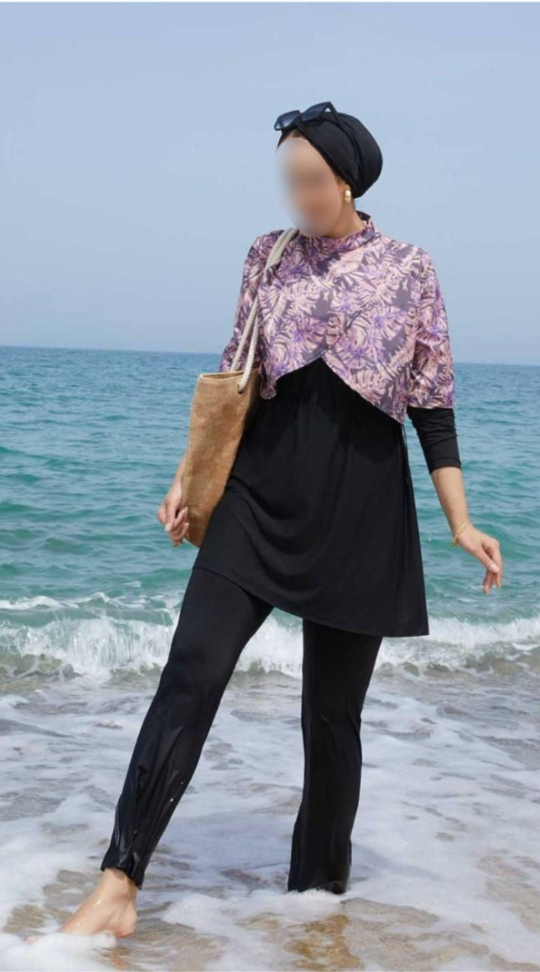 Elegant Burkini w Printed Overlay