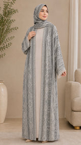 Pearl Grey Pashmina Abaya-UAE