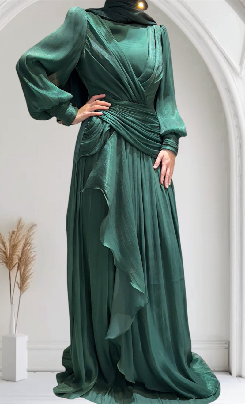 Shimmer Silk Drape Gown (Emerald)