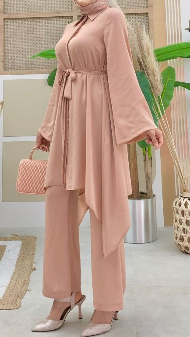 High-Low Tunic and Pants Set (Blush Nude)