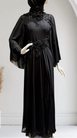 Embellished Chiffon Party Dress-Black