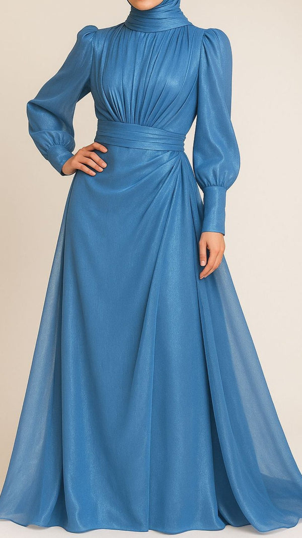 Mehrma /Blue-Shimmer Silk Dress