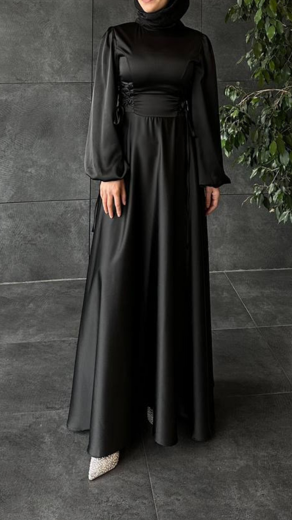Zahra Satin Corset Dress (Black)