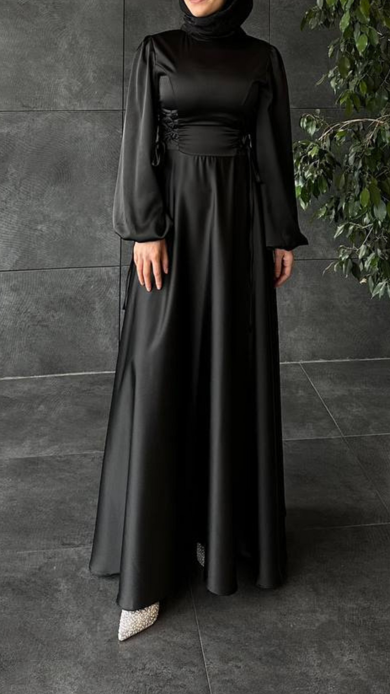 Zahra Satin Corset Dress (Black)
