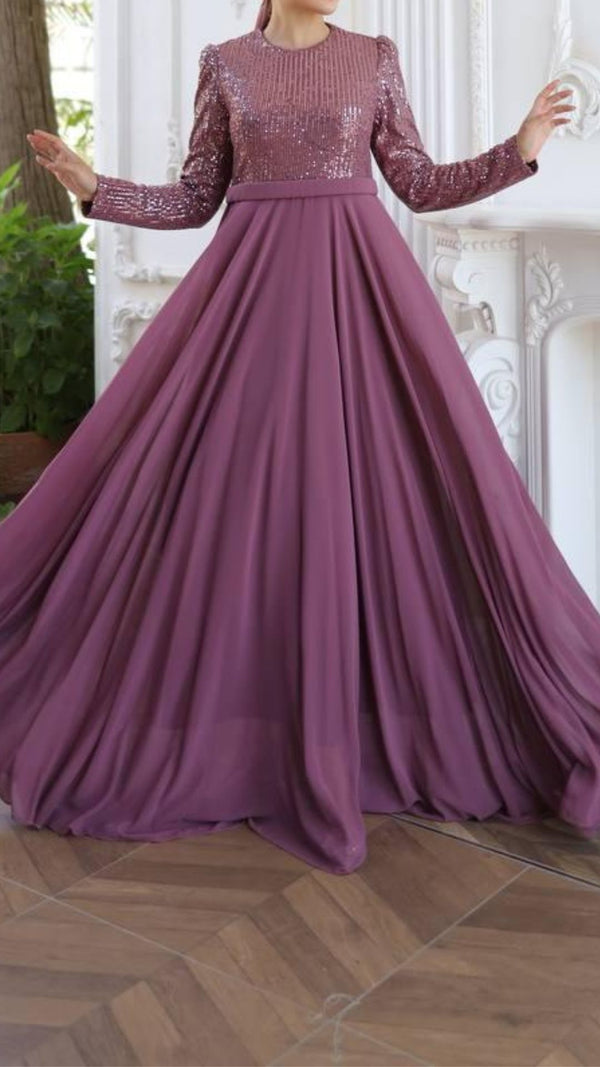 Sequin Chiffon Party Dress (Mauve Pink)