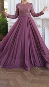 Sequin Chiffon Party Dress (Mauve Pink)