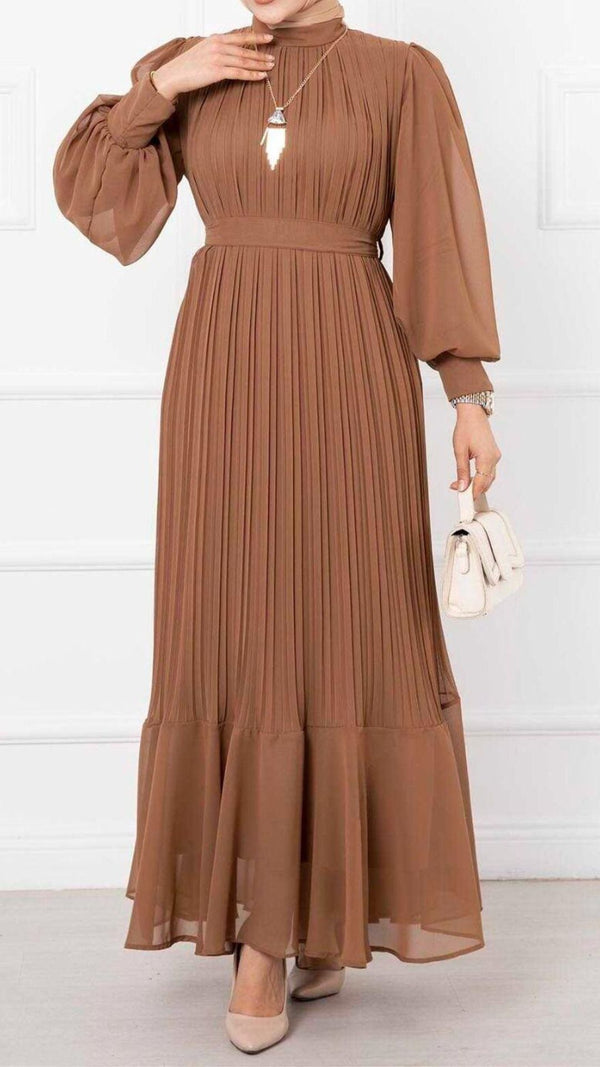 Pleated Chiffon Maxi (Blush Brown)