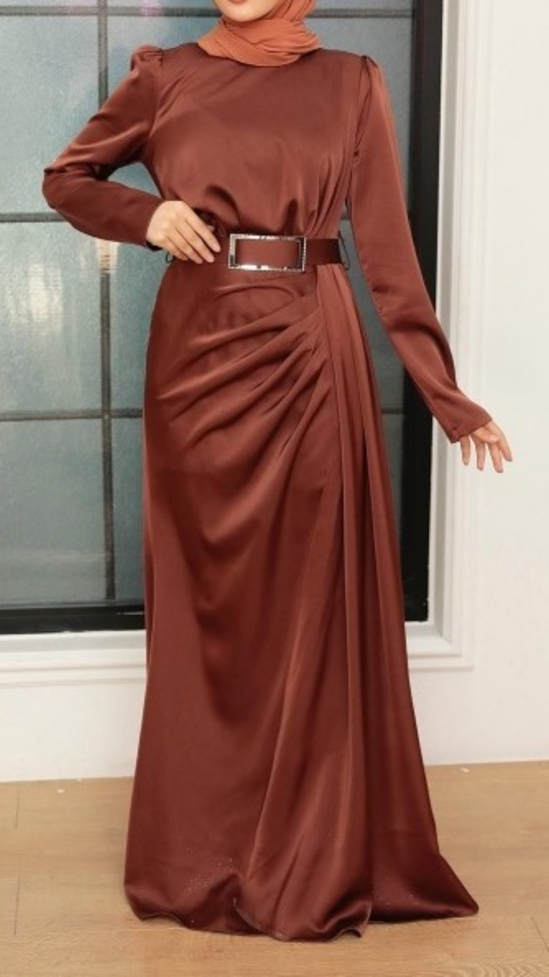 Satin Draped Dress (Cocoa)