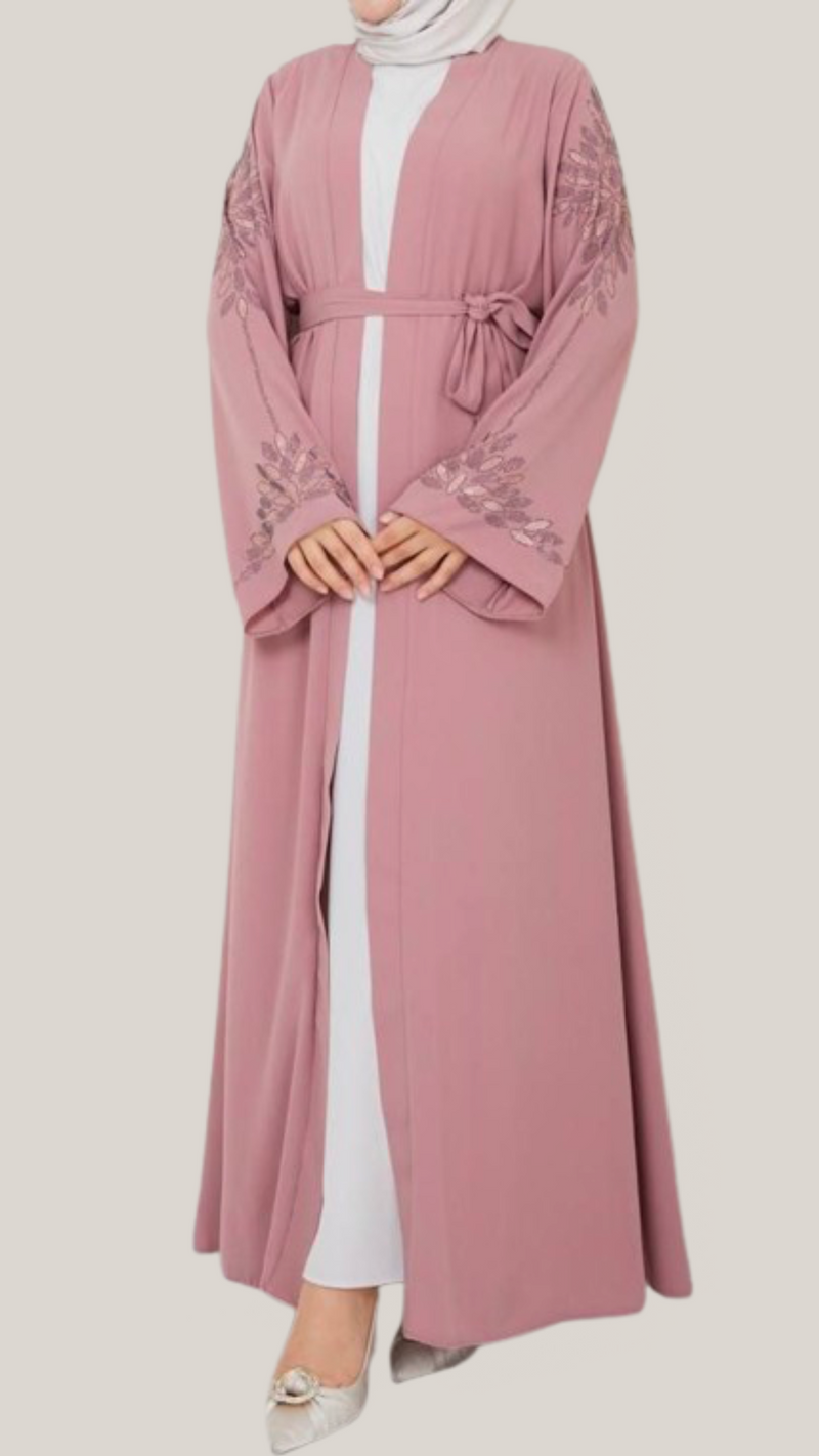 Dusky Peach Crystal Abaya Set