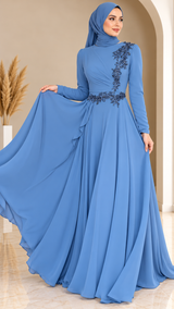Celeste Chiffon Party Dress (Cerulean Blue)