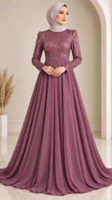 Sequin Chiffon Party Dress (Mauve Pink)