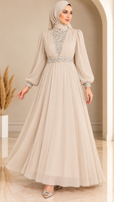 Embellished Chiffon Maxi (Beige)