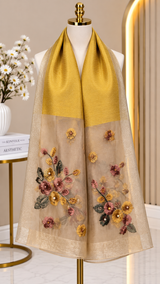 Pearl-Centered Aster Embroidery Party Scarf