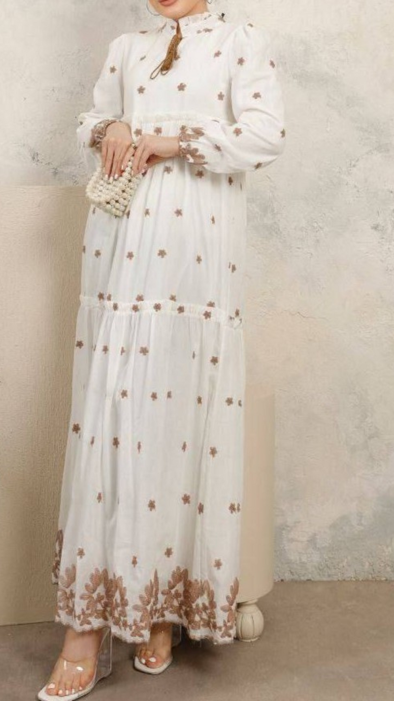 Embroidery White Cotton Maxi (Taupe)