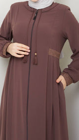 Classic Embroidery Abaya (Dark Taupe)