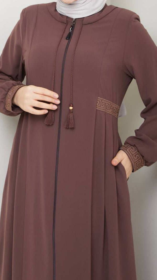 Classic Embroidery Abaya (Dark Taupe)
