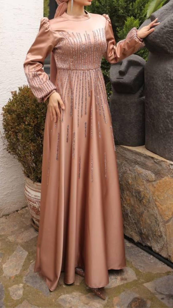 Afsheen Champagne Satin Gown