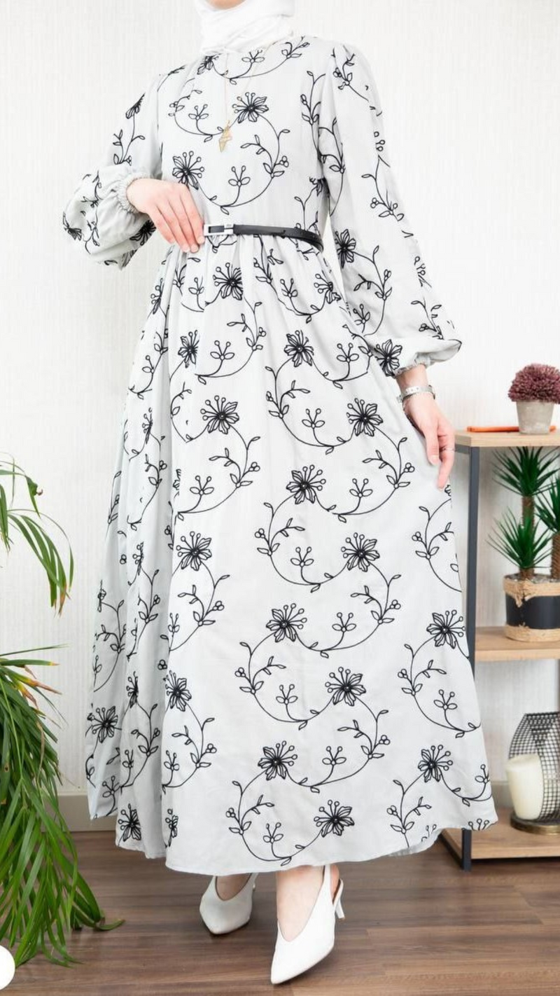 Cotton Embroidery Dress / Grey