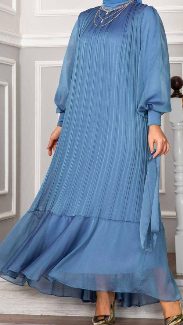 Pleated Chiffon Maxi (Dusky Blue)