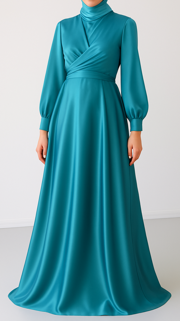 Tie-back Satin Silk Gown (Turquoise)