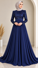 Sequin Chiffon Party Dress (Midnight Blue)