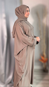 Taupe Crystal Butterfly Kaftan-UAE