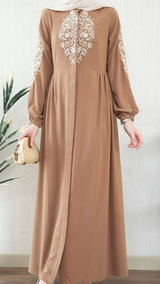 Chic Embroidery Abaya (Tan)