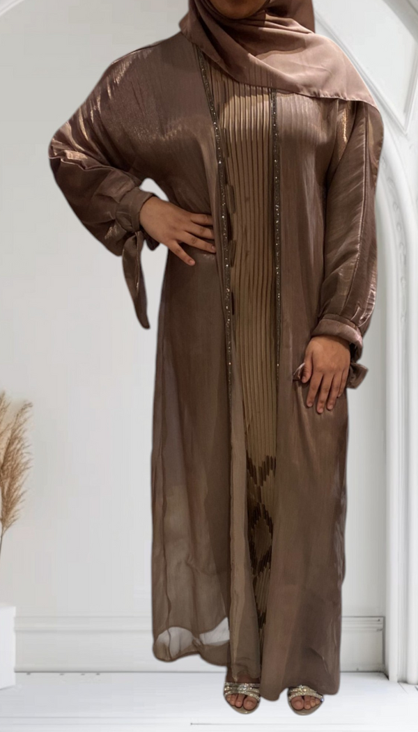 Fancy Dark Taupe Abaya Set (UAE)