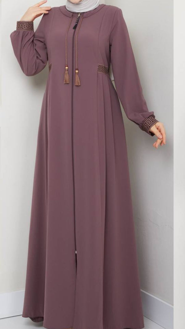 Classic Embroidery Abaya (Dusky Mauve)