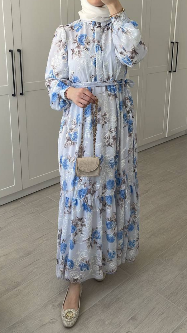 Modish Floral Chiffon Maxi (Blue)