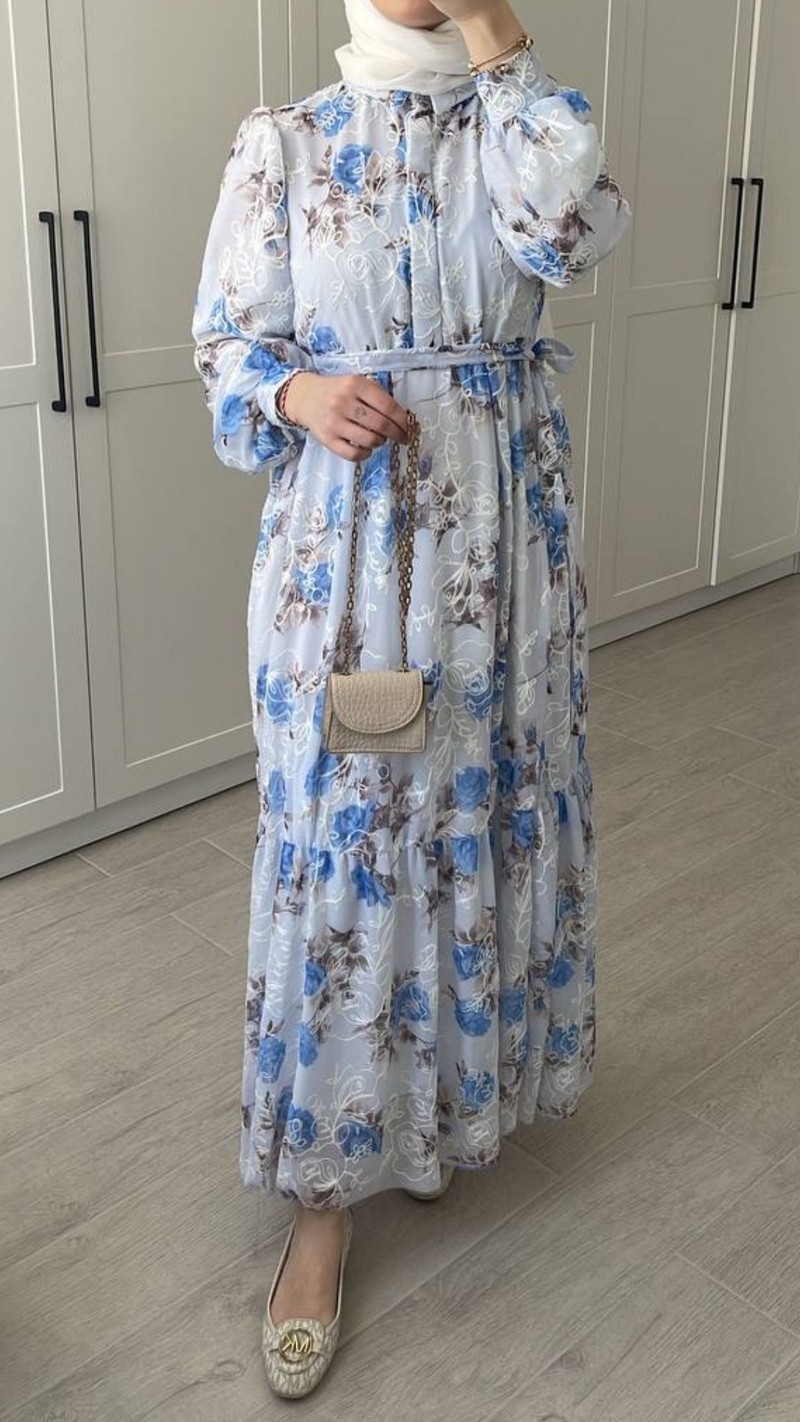 Modish Floral Chiffon Maxi (Blue)