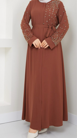 Chic Ornate Abaya (Caramel)