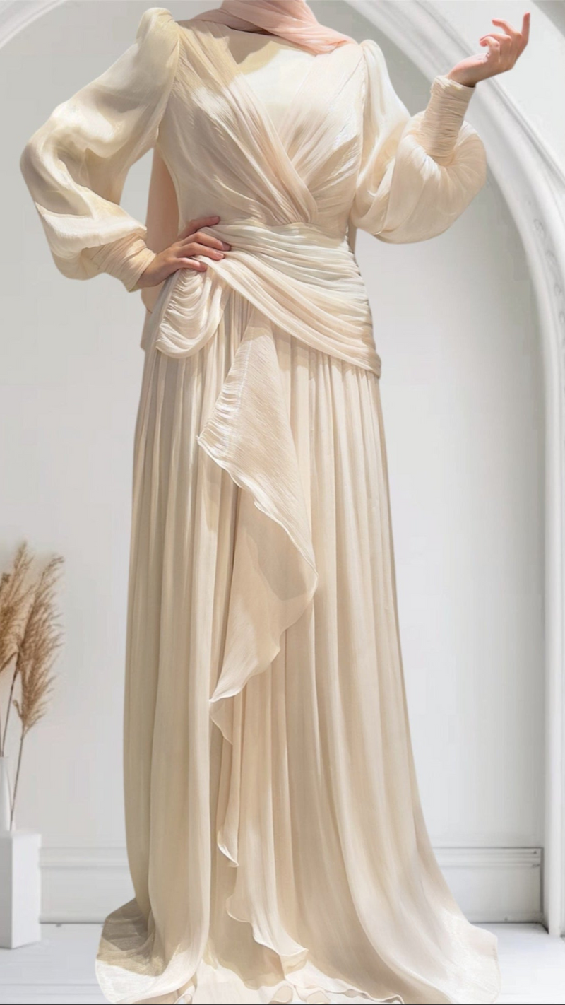 Shimmer Silk Drape Gown (Ivory)